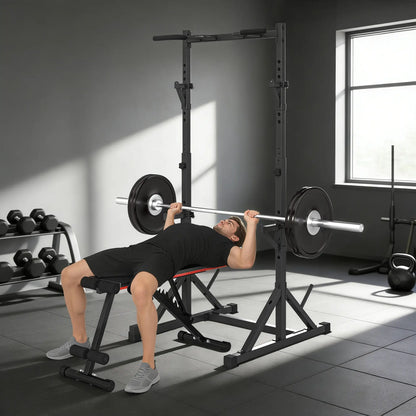 Adjustable Squat Rack, Bench Press Rack With Weight Plate Holders, Black Dumbbells & Barbells at Gallery Canada