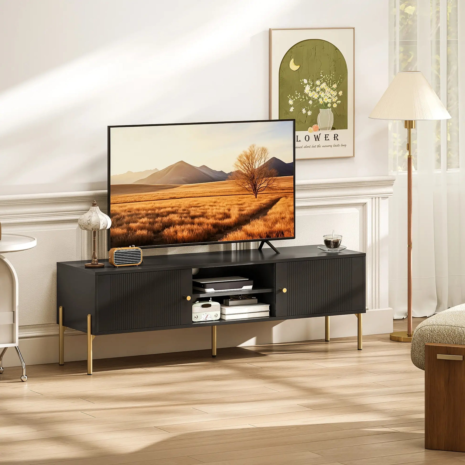 TV Stand for 65 Inch TVs, Entertainment Center with Shelves, Black TV Stands at Gallery Canada