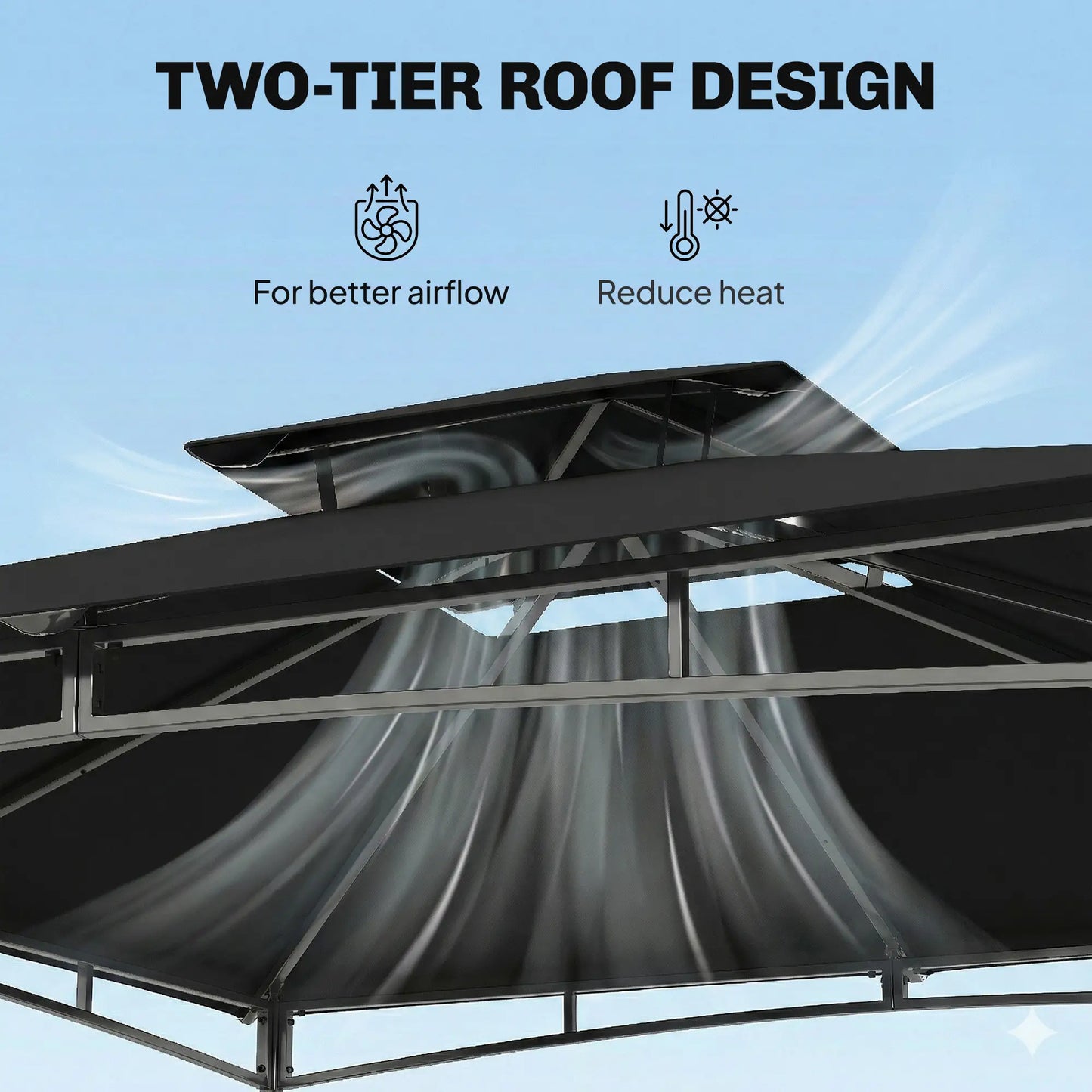10' x 10' Gazebo, Soft Top, 2-Tier Roof, Metal Frame, Black Gazebos at Gallery Canada