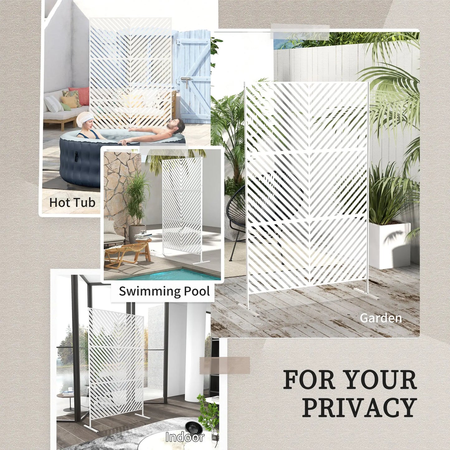 6.5FT Metal Privacy Screen, Triangle Style, White Side Awnings at Gallery Canada
