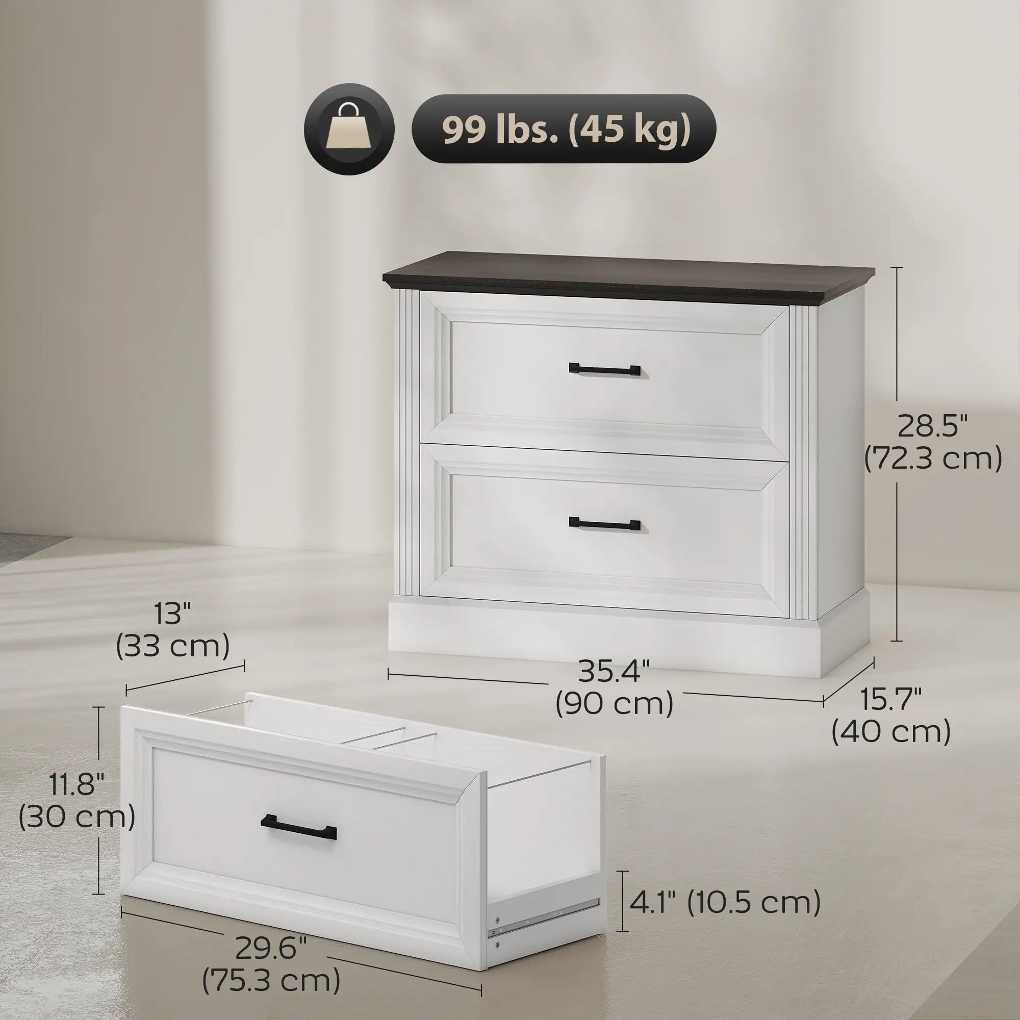 Lateral Filing Cabinet, Farmhouse, 2 Silent Drawers, Letter A4 Legal, White Office Cabinets & Cupboards at Gallery Canada