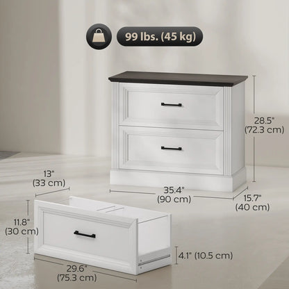 Lateral Filing Cabinet, Farmhouse, 2 Silent Drawers, Letter A4 Legal, White Office Cabinets & Cupboards at Gallery Canada