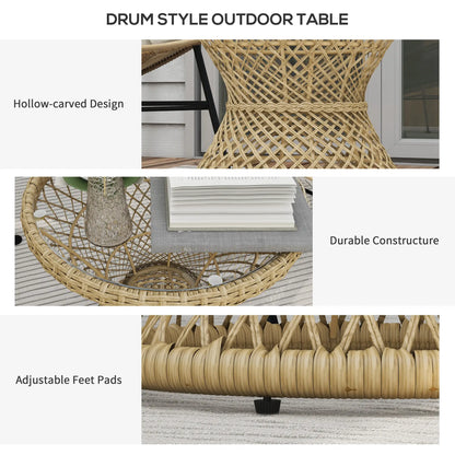 Wicker Outdoor Coffee Table, 18" Round Drum Style, Light Brown Patio Side Tables at Gallery Canada