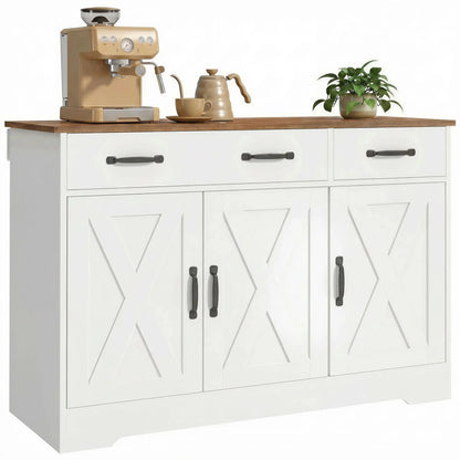 43" Sideboard Buffet Cabinet, 3 Barn Doors, 2 Drawers, White Bar Cabinets at Gallery Canada