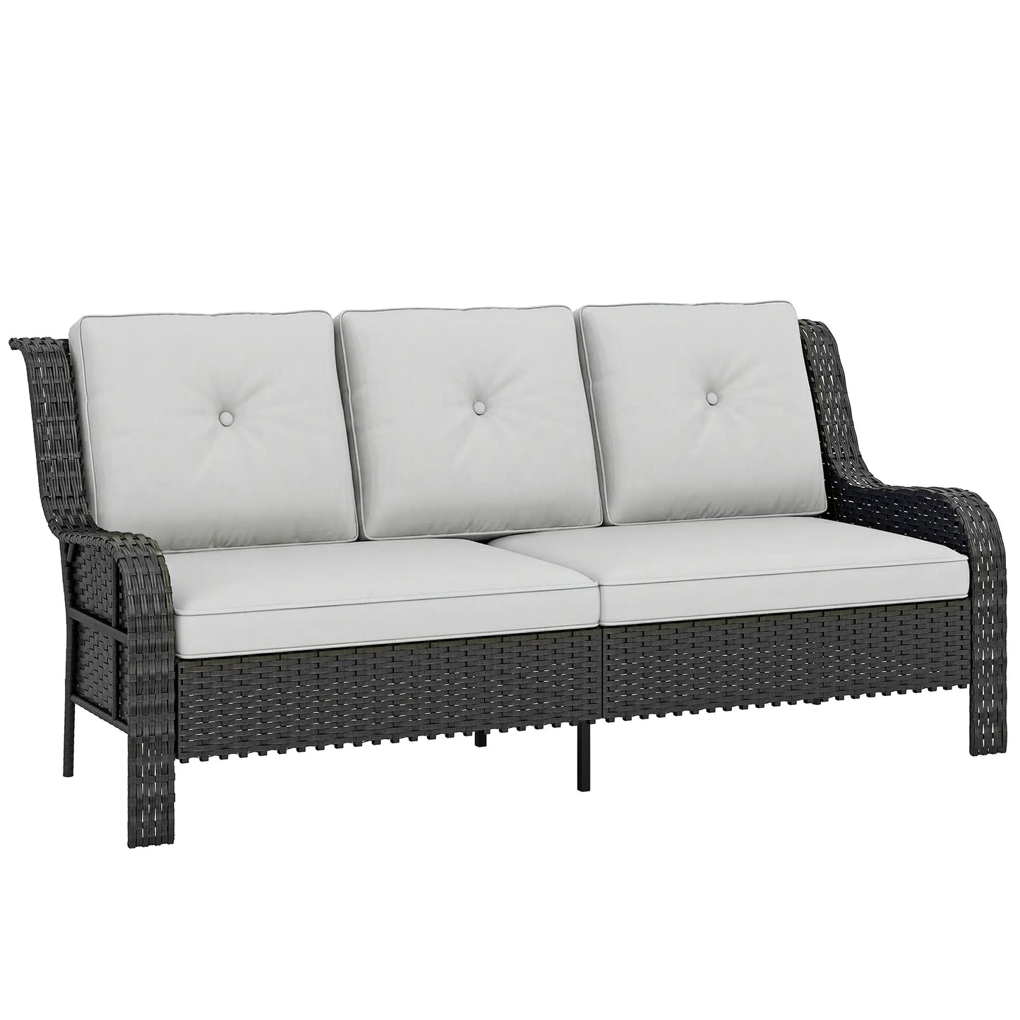 Wicker Patio Sofa With Cushions, 3 Seater Rattan Outdoor Couch, Light Grey Patio Furniture Sets at Gallery Canada