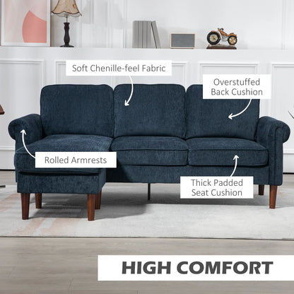 L Shape Sofa, Modern Sectional Couch, Changeable Chaise, Wooden Legs, Dark Blue 3-Seater Sofas at Gallery Canada