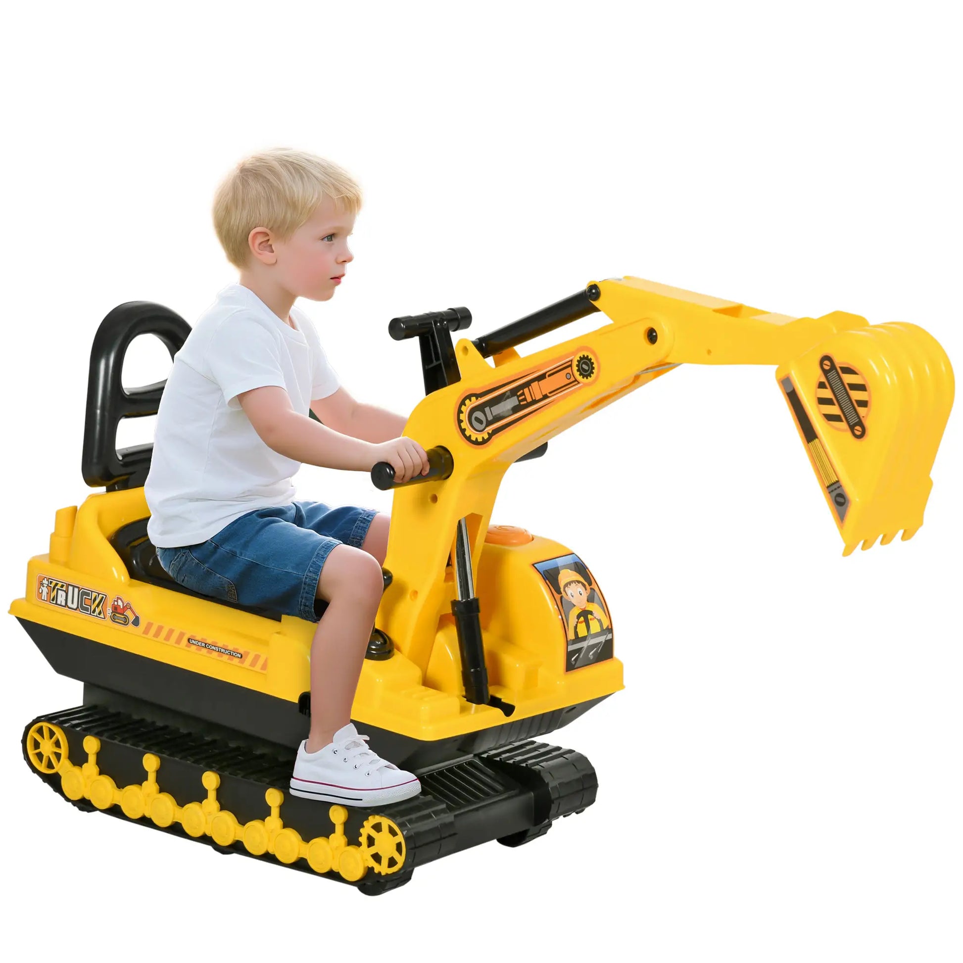 Kids Ride-On Excavator with Digger, Pretend Play Truck, Under Seat Storage Toy Excavators Yellow, black at Gallery Canada