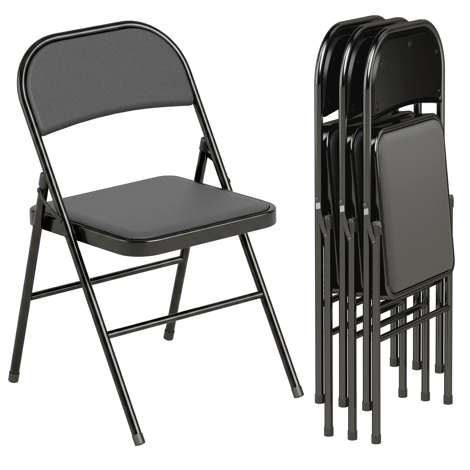 Set of 4 Metal Foldable Chairs, PU Leather Padded, Black Bar Stools at Gallery Canada