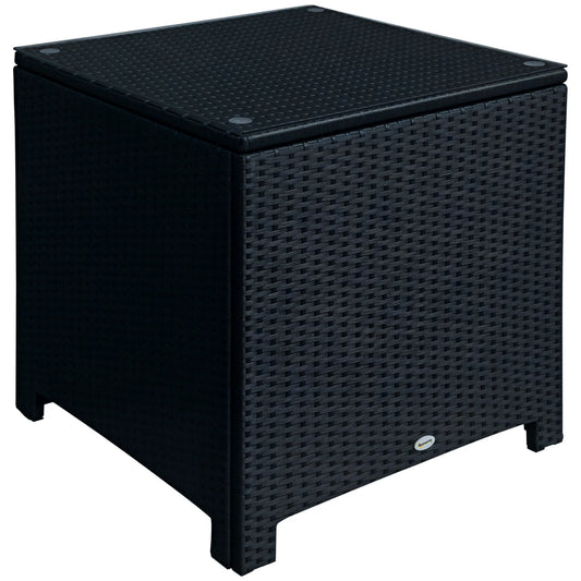 Rattan Side Table, Wicker Coffee Table with Glass Top, Black Patio Side Tables Black at Gallery Canada