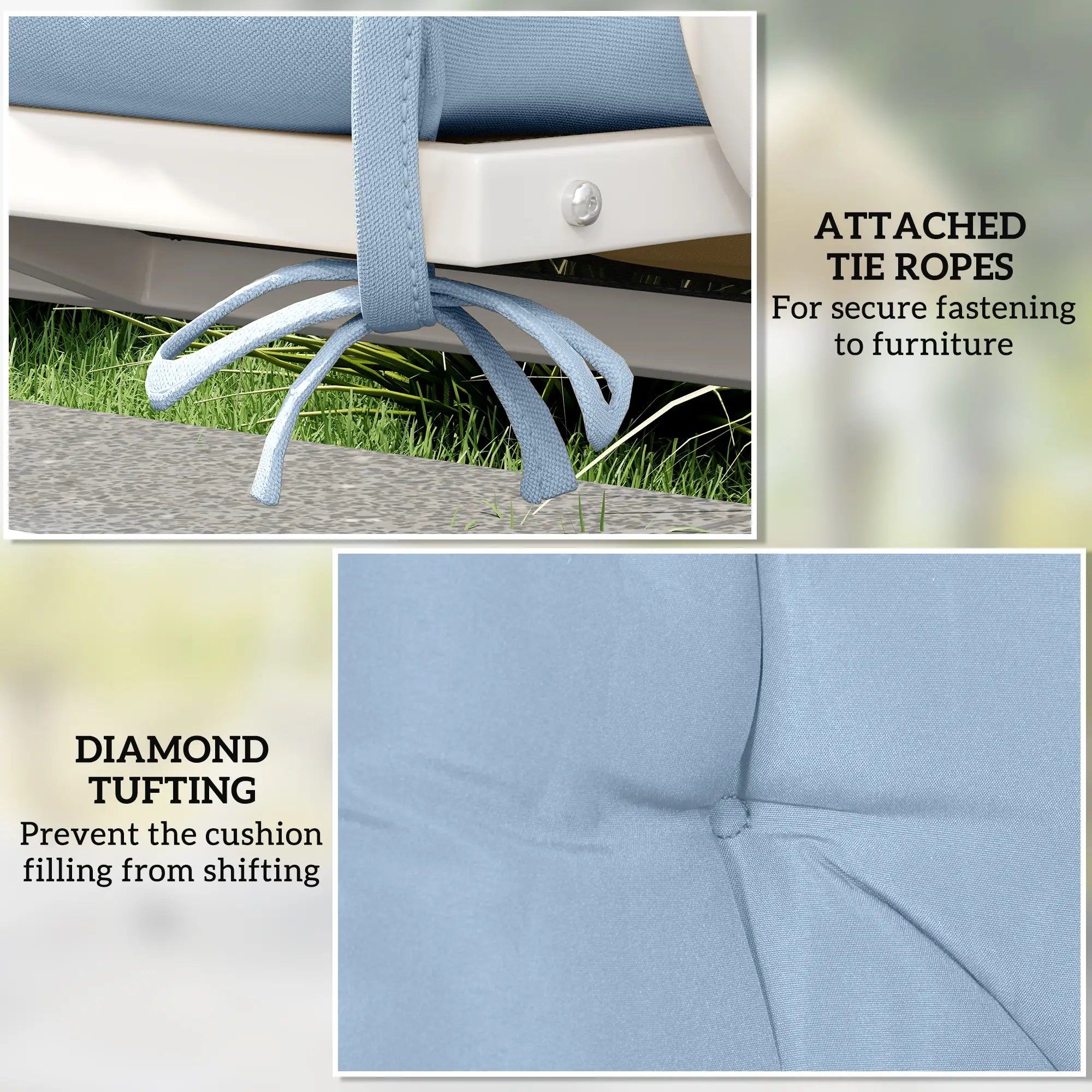 Garden Bench Cushion, 2 Seater with Backrest, Non-Slip Thick Pad, Blue Patio Chair Cushions at Gallery Canada