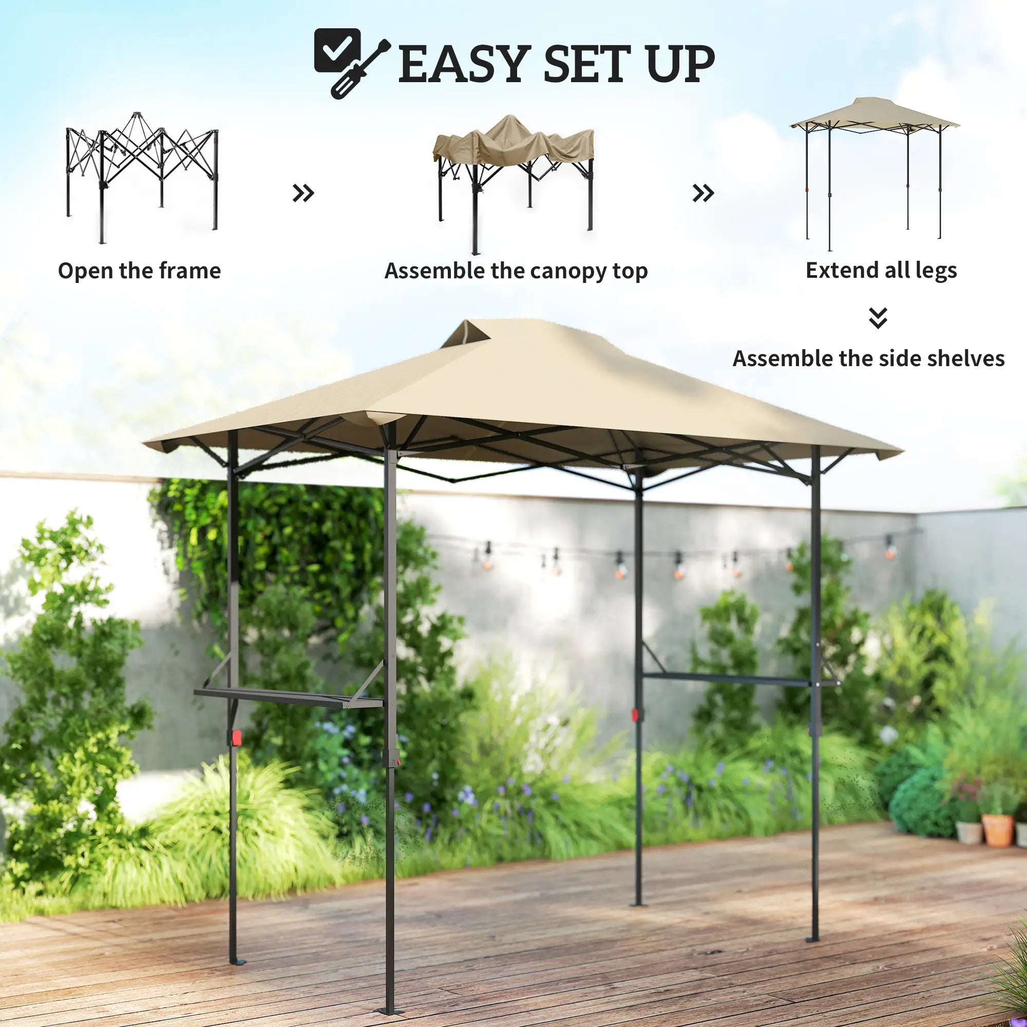 5 x 8.5 ft Pop Up Grill Gazebo, 2 Shelves, UPF 50+ Canopy, Khaki Pop Up Canopies at Gallery Canada