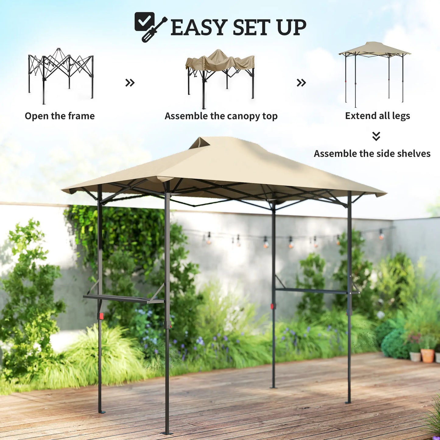 5 x 8.5 ft Pop Up Grill Gazebo, 2 Shelves, UPF 50+ Canopy, Khaki Pop Up Canopies at Gallery Canada