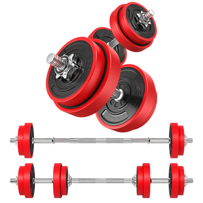 44lbs 2-In-1 Dumbbell, Barbell Adjustable Set, Strength Exercise Dumbbells & Barbells Red and Black at Gallery Canada