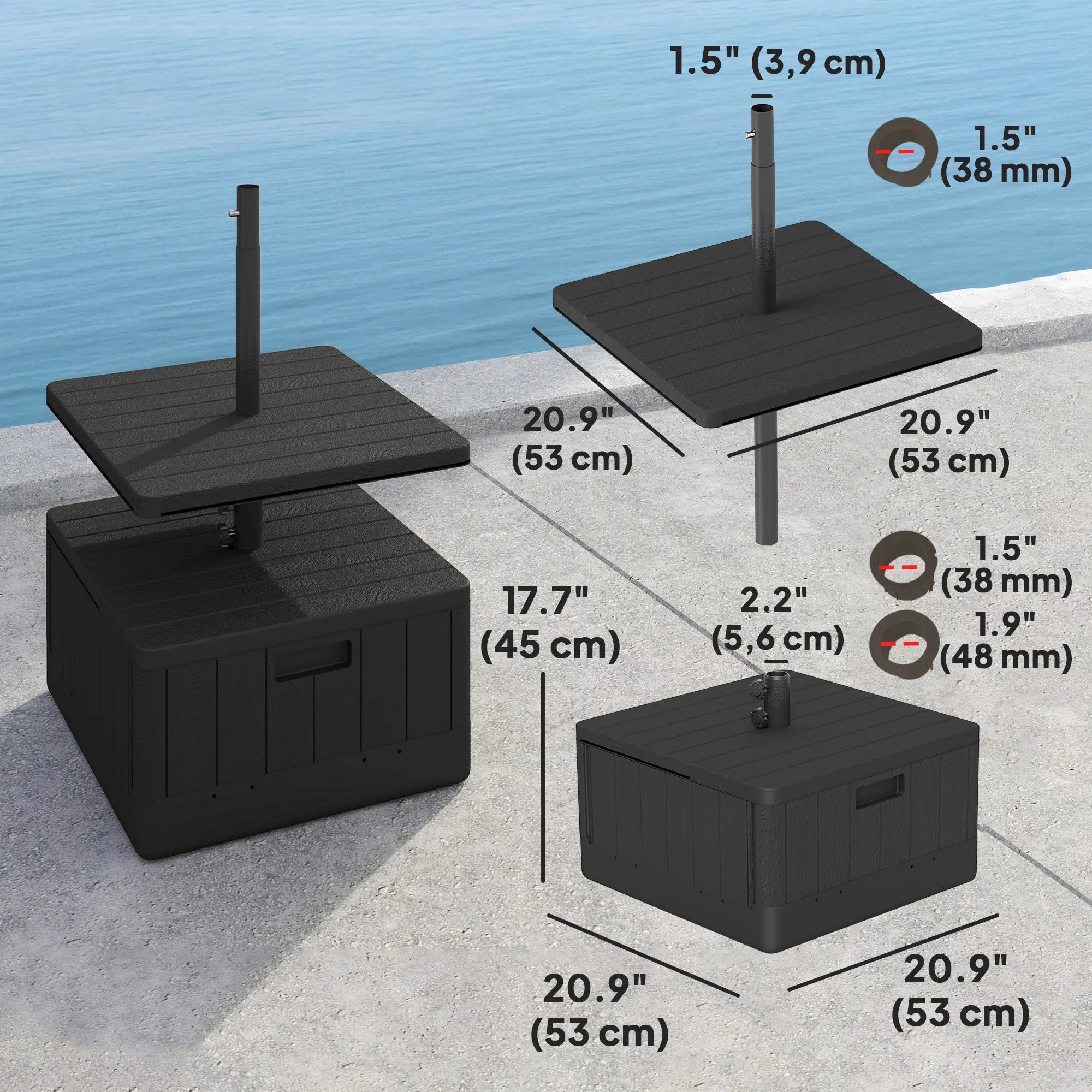 Heavy Duty Umbrella Base with Wheels, Table Tray, 176lbs, Black Umbrella Bases at Gallery Canada