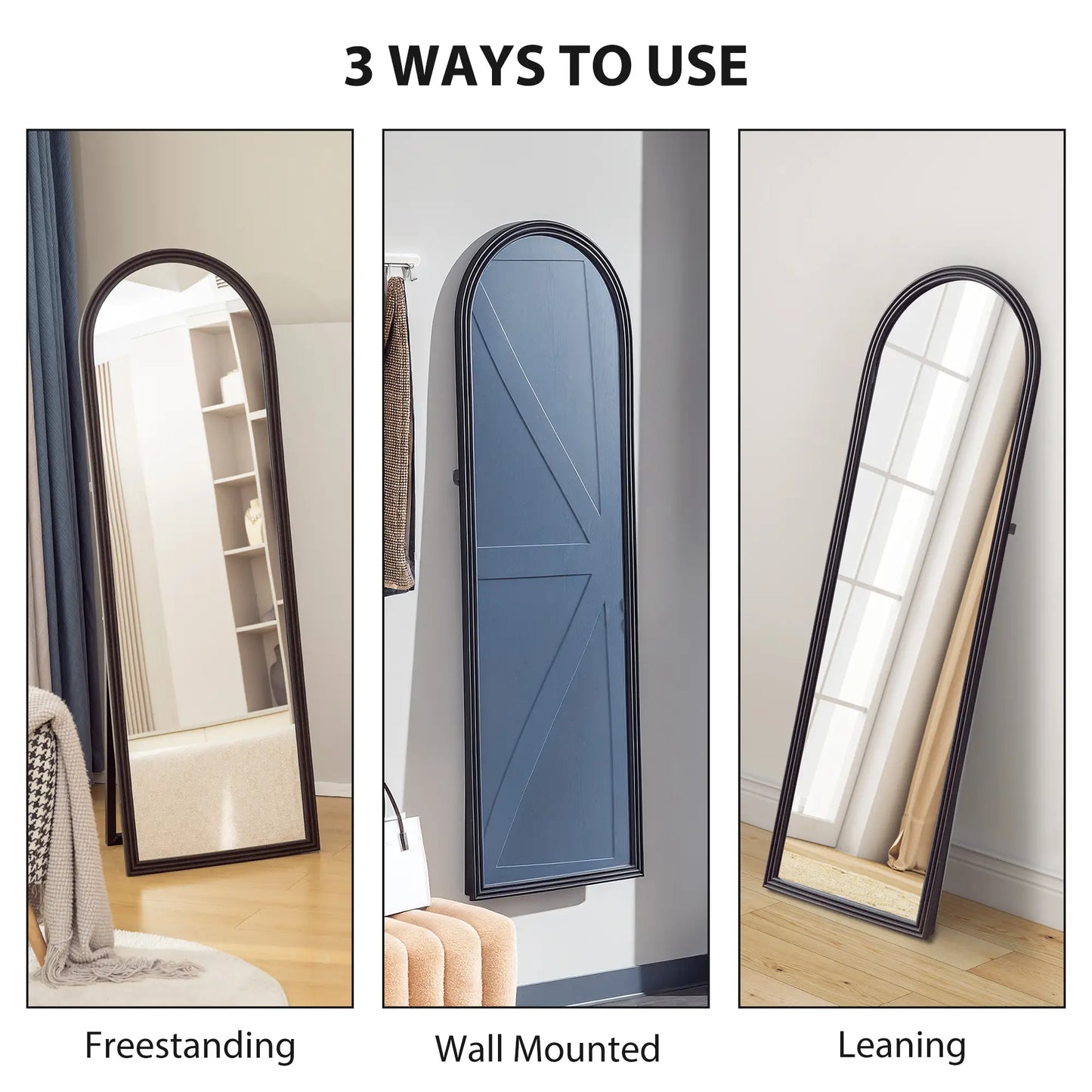 64" x 21" Full Length Mirror, Arched, Brown Wood Grain, Brown Full Length Mirrors at Gallery Canada