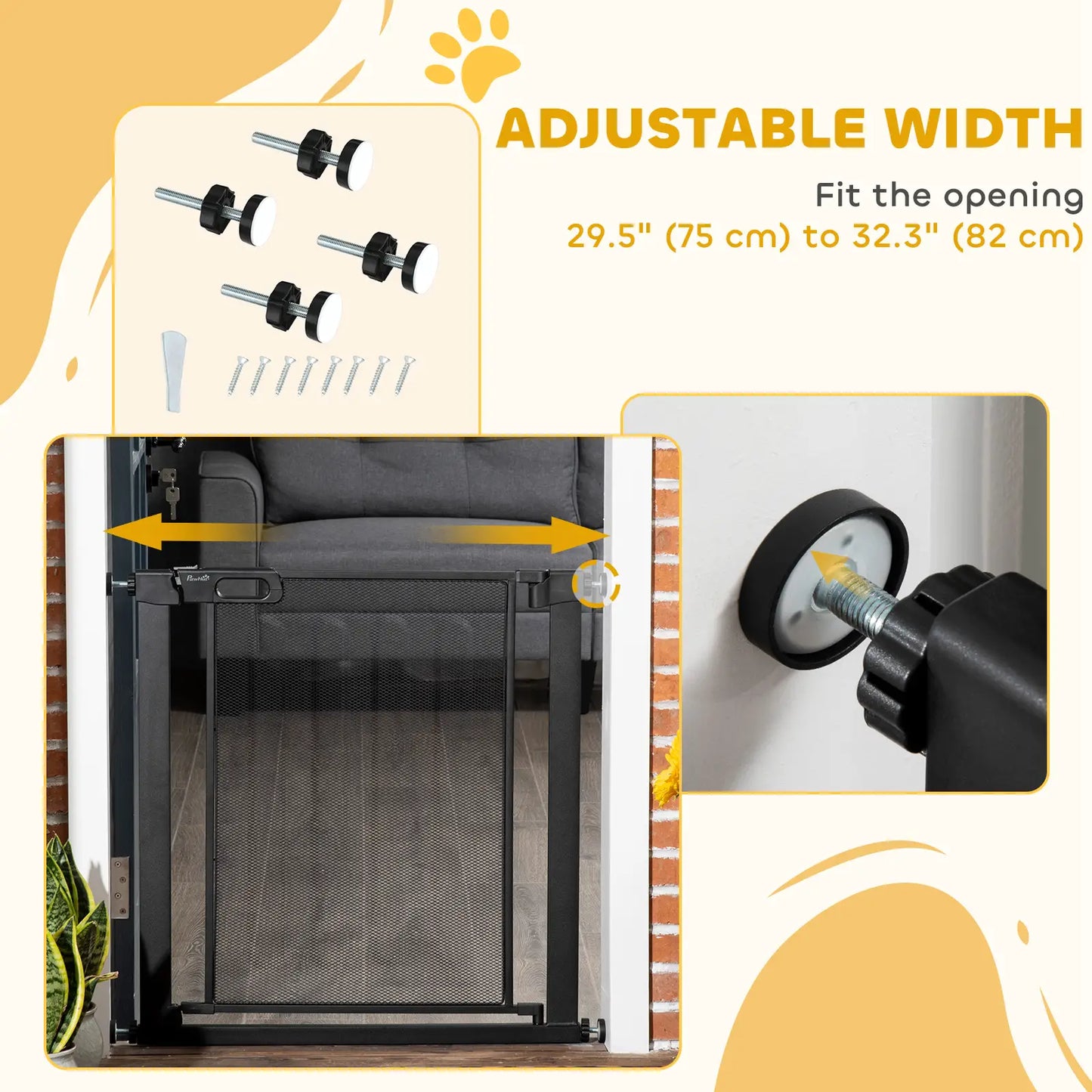 29.5"-32.3" Metal Pet Gate, Auto Closing Door, Double Locking, Black Houses, Kennels & Pens at Gallery Canada