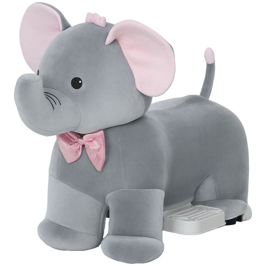 6V Kids Ride On Toy, Horse Elephant, Music, Soft Touch, Silent PU Wheels, For 1.5-5 Years Rocking Horses Grey at Gallery Canada