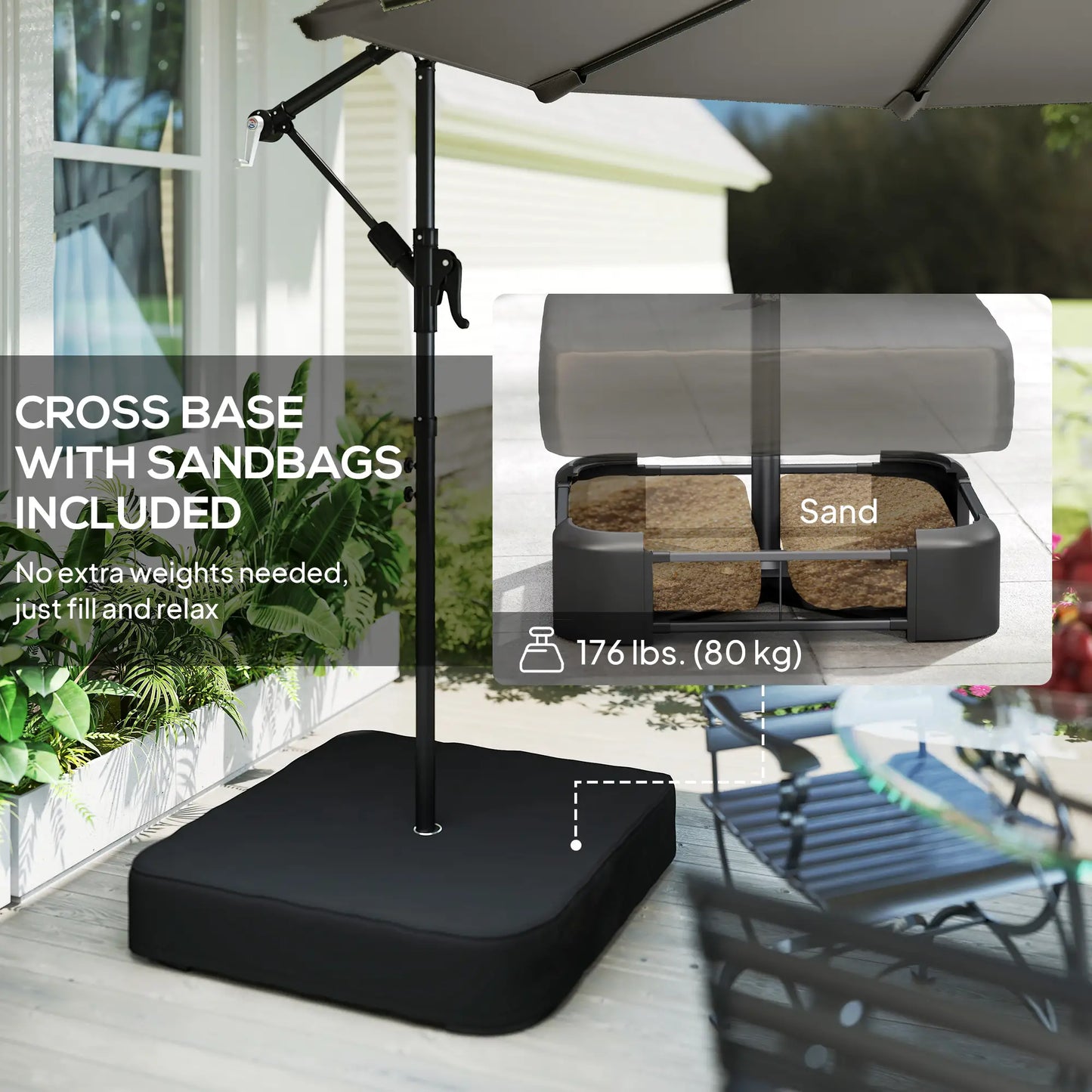 9.6 ft Offset Patio Umbrella, With Sandbag And 360° Rotation, Grey Offset Cantilever Umbrellas at Gallery Canada