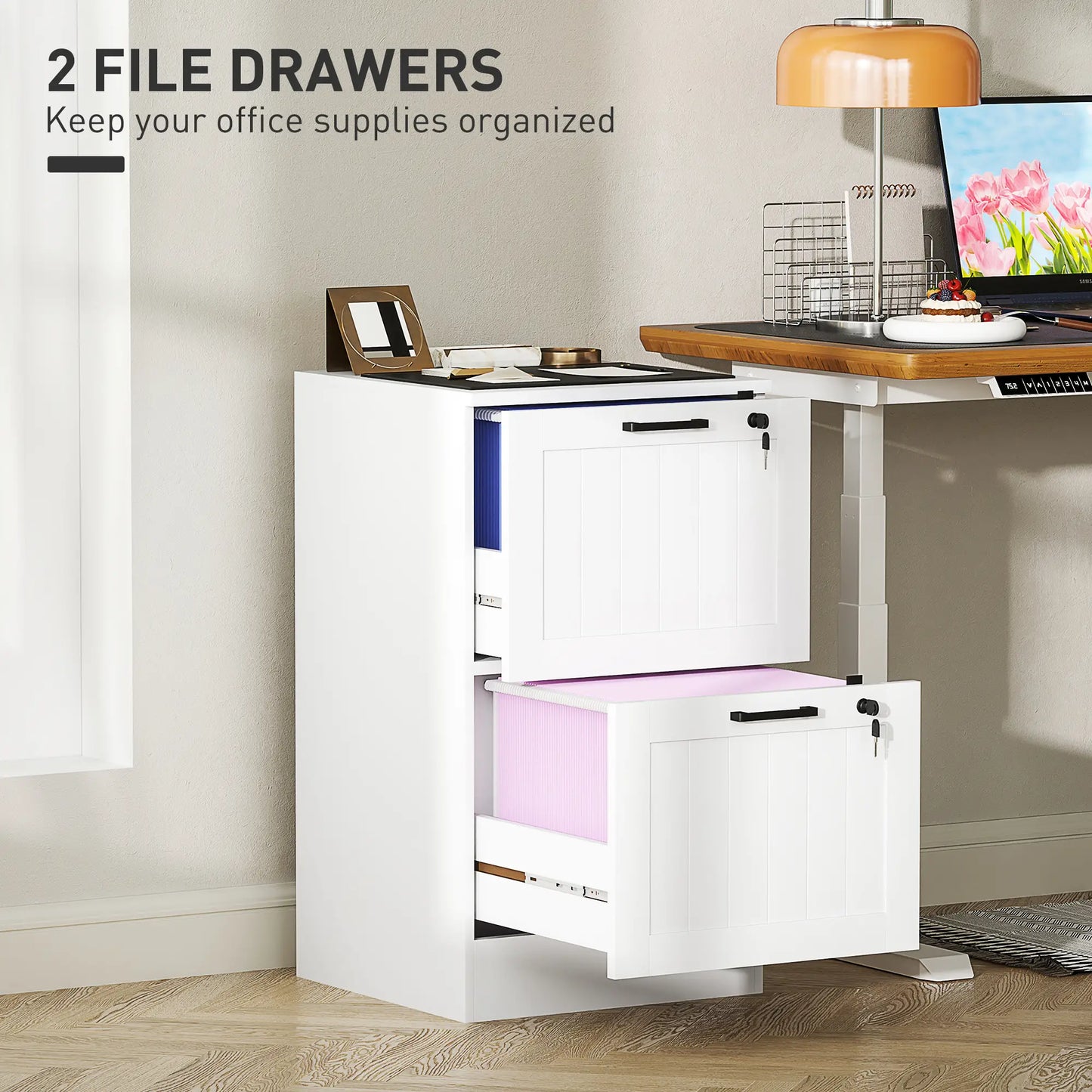 2 Drawer Filing Cabinet with Lock, Office Storage, A4 Letter Size, White Office Cabinets & Cupboards at Gallery Canada
