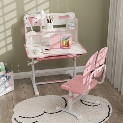Adjustable Kids Desk and Chair Set, Study Table with Drawer, Pink Kids Desk Sets at Gallery Canada