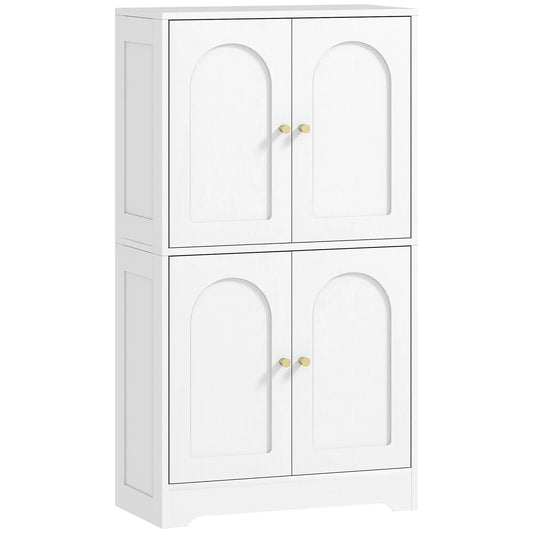 43" Kitchen Pantry Cabinet, Freestanding, 4 Arched Doors, 2 Adjustable Shelves, White Kitchen Pantry Cabinets White at Gallery Canada