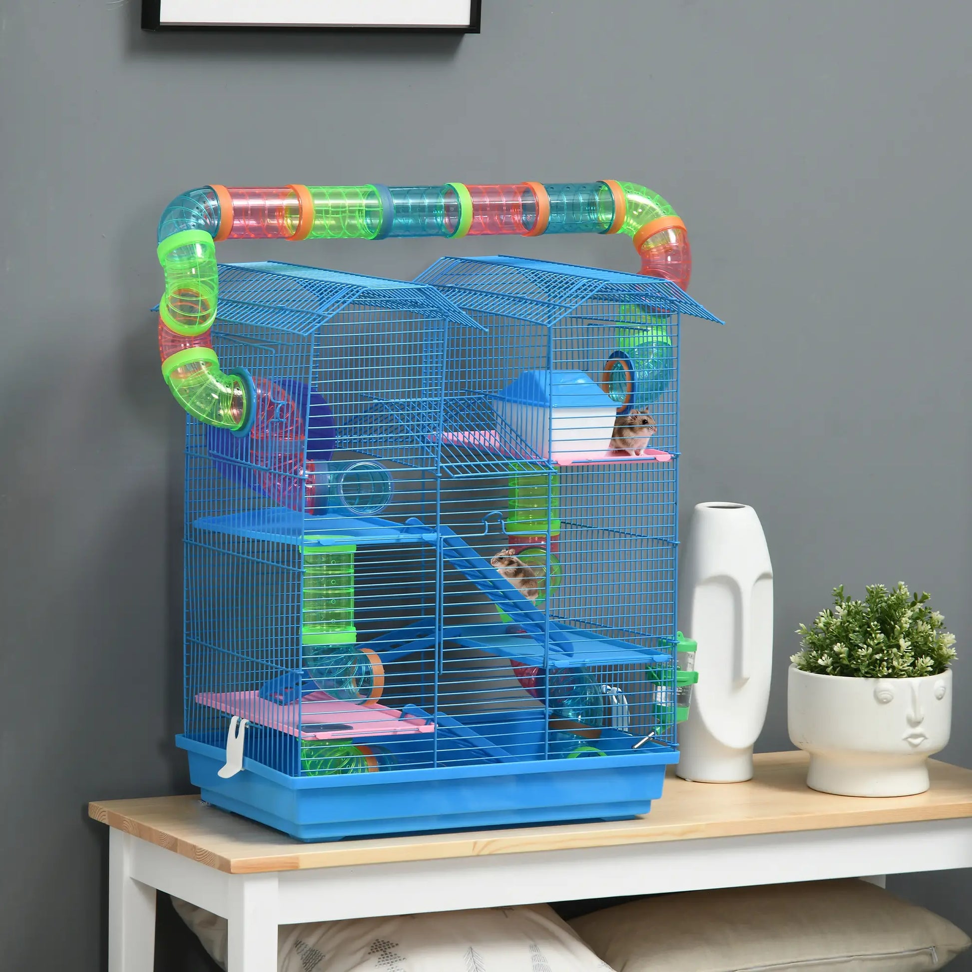 18.5" Hamster Cage, 5 Tiers, Tunnel Tube System, Exercise Wheel, Water Bottle, Blue Hamster Cages at Gallery Canada