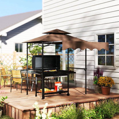 8' x 5' Grill Gazebo, Double Tiered Barbecue Shelter With Side Awning, Brown BBQ Grill Gazebos at Gallery Canada