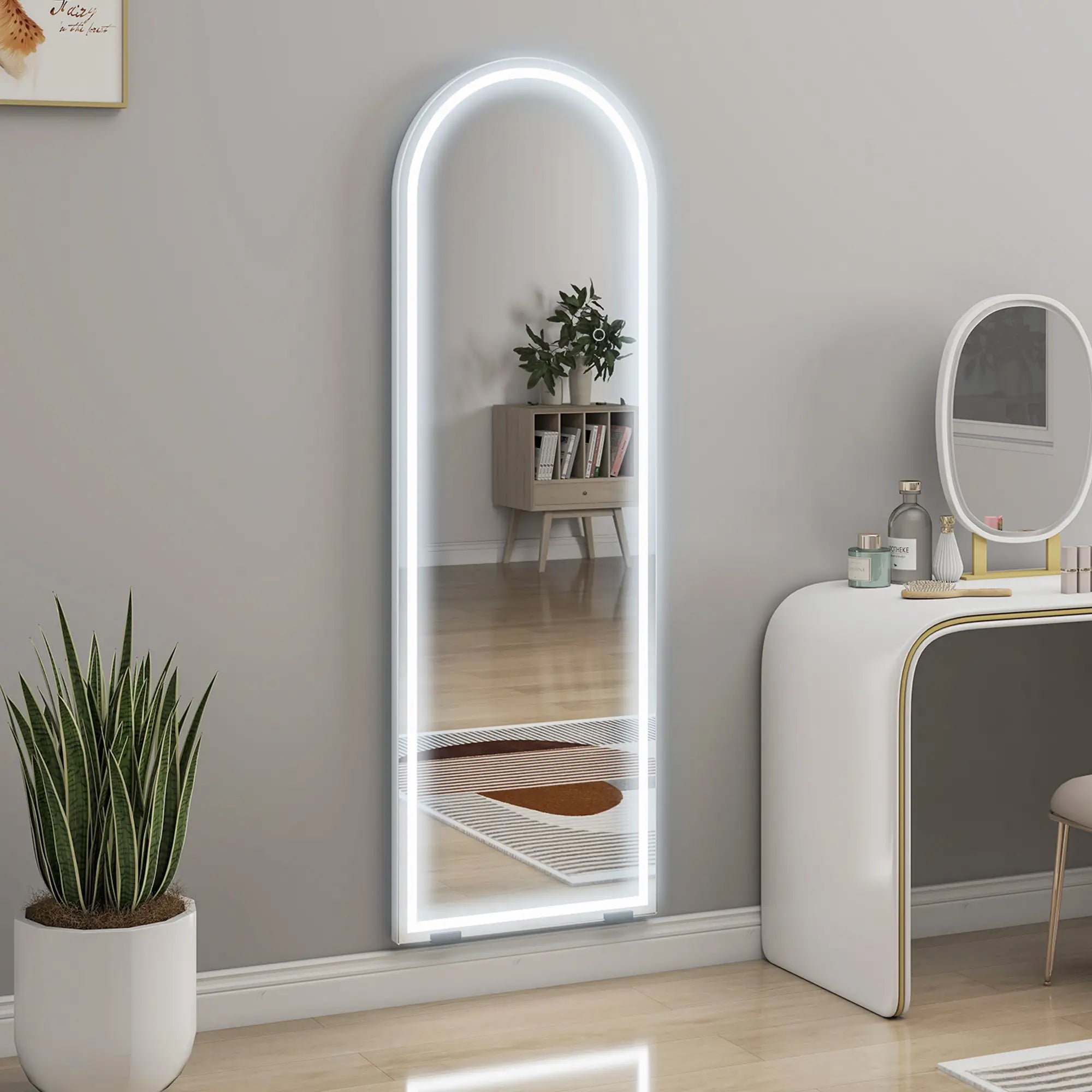 Free Standing Mirror, Dimmable 3 Color LED Lights, 64
