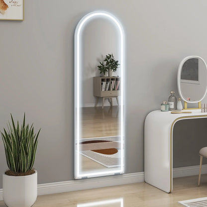 Free Standing Mirror, Dimmable 3 Color LED Lights, 64" x 21", Silver Full Length Mirrors at Gallery Canada