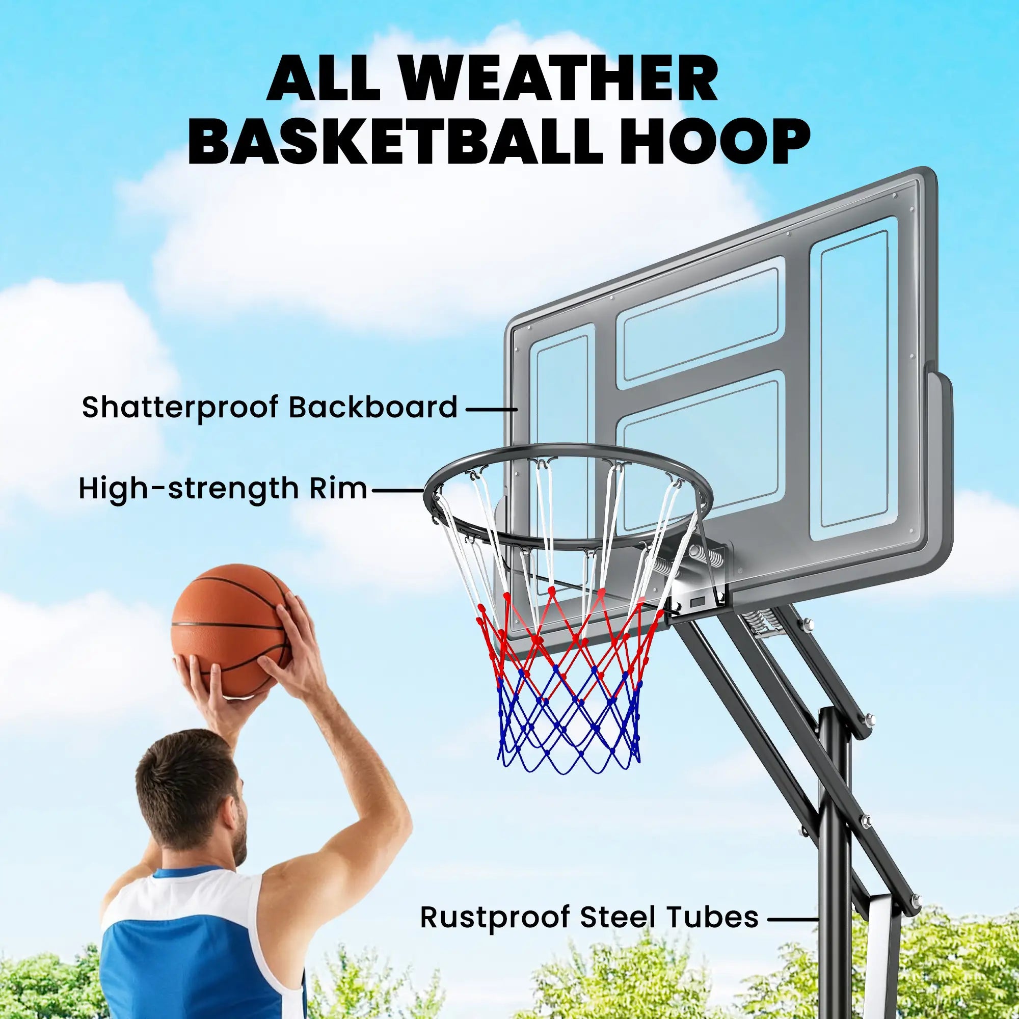 Portable Basketball Hoop, 7.7 FT to 10 FT Adjustable, 43'' Shatterproof Backboard, Fillable Base Basketball at Gallery Canada