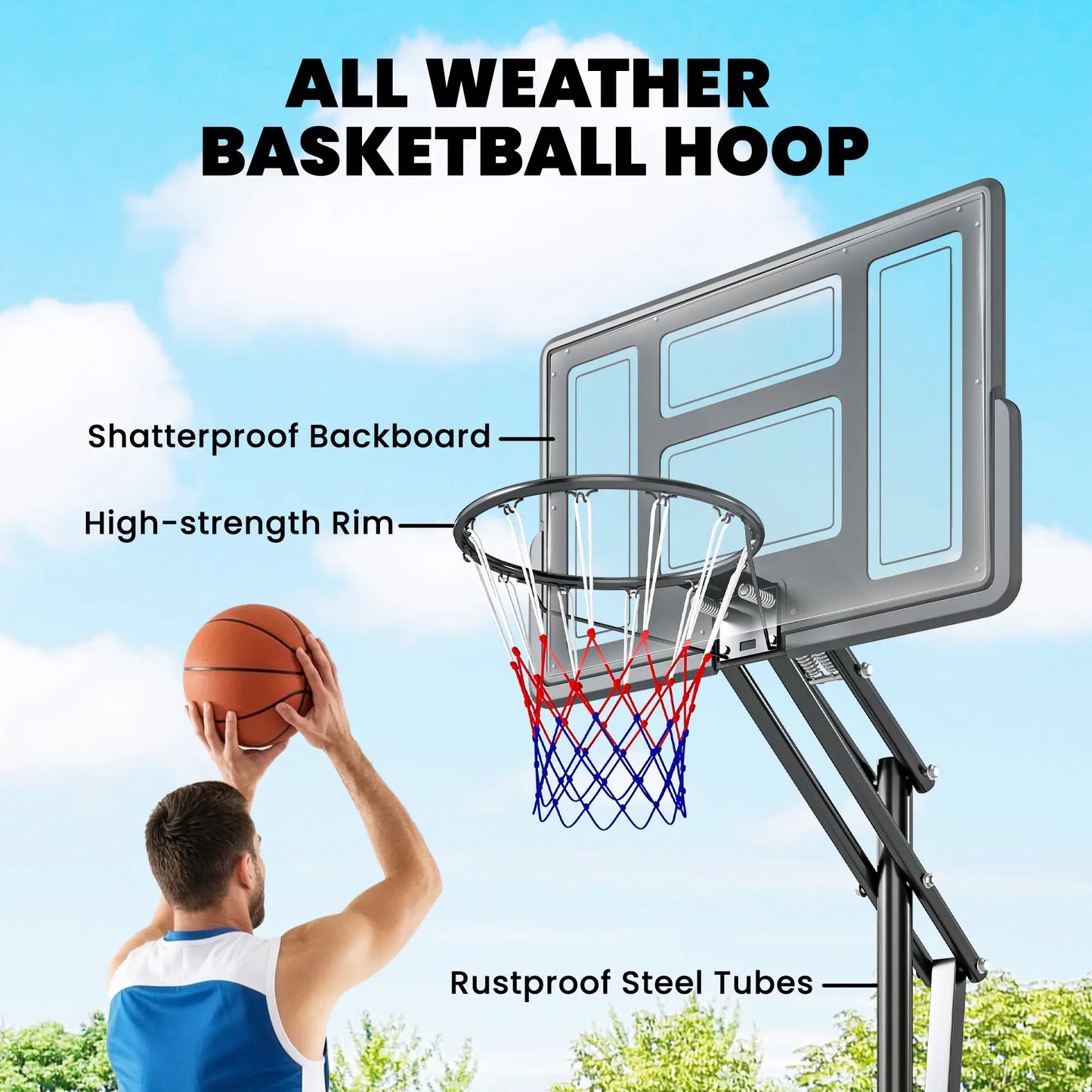 Portable Basketball Hoop, 7.7 FT to 10 FT Adjustable, 43'' Shatterproof Backboard, Fillable Base Basketball at Gallery Canada