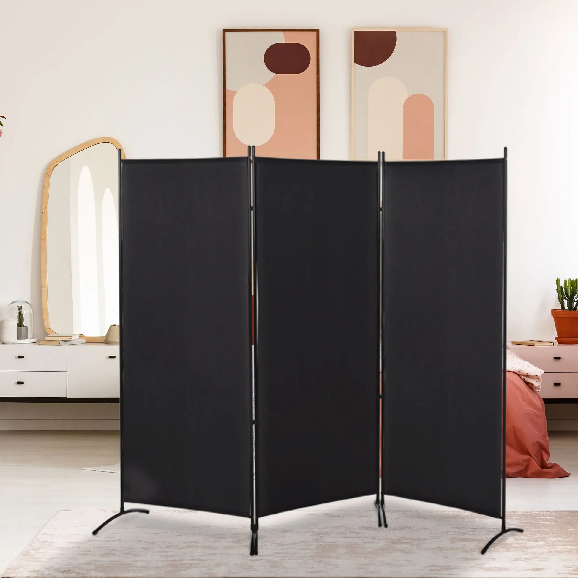 6' 3 Panel Room Divider, Double Hinged, Indoor Privacy Screen, Black Room Dividers at Gallery Canada
