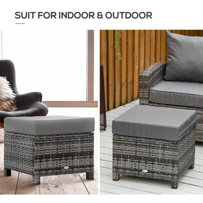Patio Rattan Ottoman, Outdoor Wicker Footrest with Cushion, Metal Frame, Grey Patio Furniture Sets at Gallery Canada
