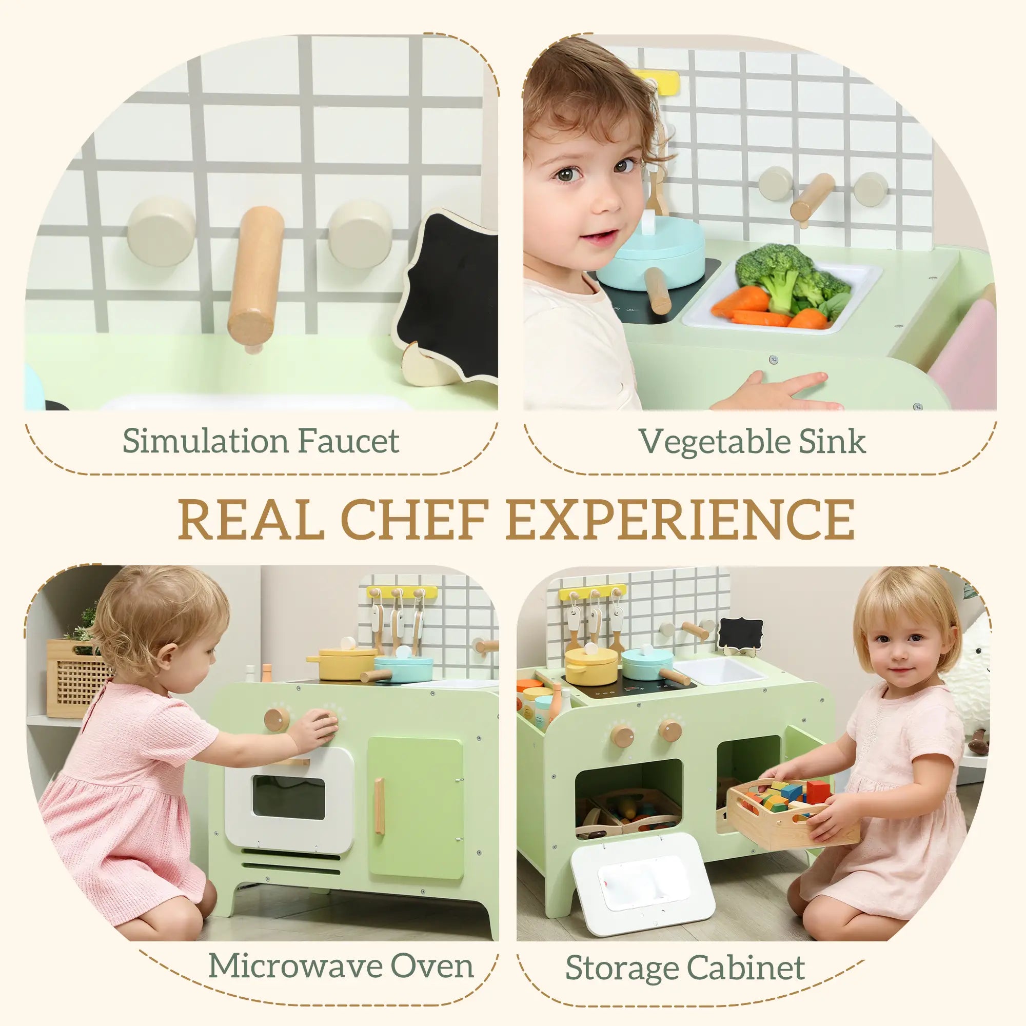 Kids Kitchen Playset, 15 Accessories, Microwave, Cabinets, Ages 3+, Green Play Kitchen at Gallery Canada