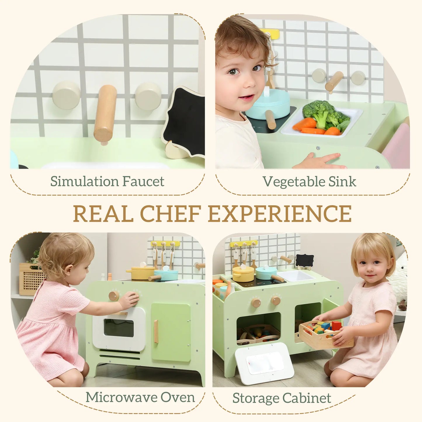 Kids Kitchen Playset, 15 Accessories, Microwave, Cabinets, Ages 3+, Green Play Kitchen at Gallery Canada