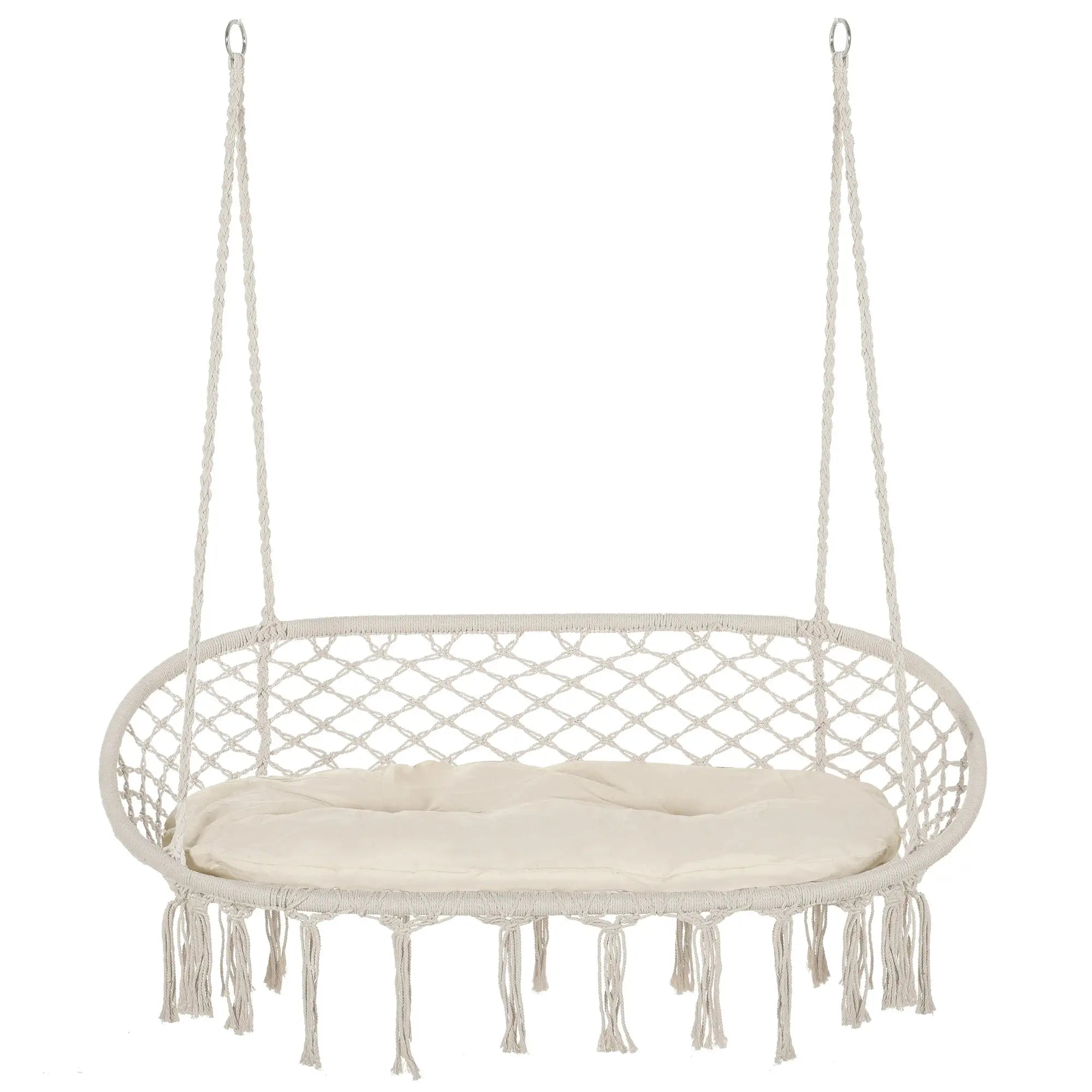 Hammock Chair, 2 Seat, Hanging Rope Swing with Cushion, Large, Cream White Patio Swings with Stand Cream at Gallery Canada