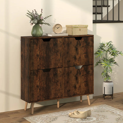 Shoe Storage Cabinet, 4 Flip Drawers, Adjustable Shelf, Holds 8-16 Pairs, Rustic Brown Shoe Storage Cabinets & Racks at Gallery Canada