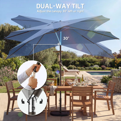 10' x 10' Round Market Umbrella, With Base, Sandbag, Crank Handle, Tilt, Blue Sun Umbrellas at Gallery Canada
