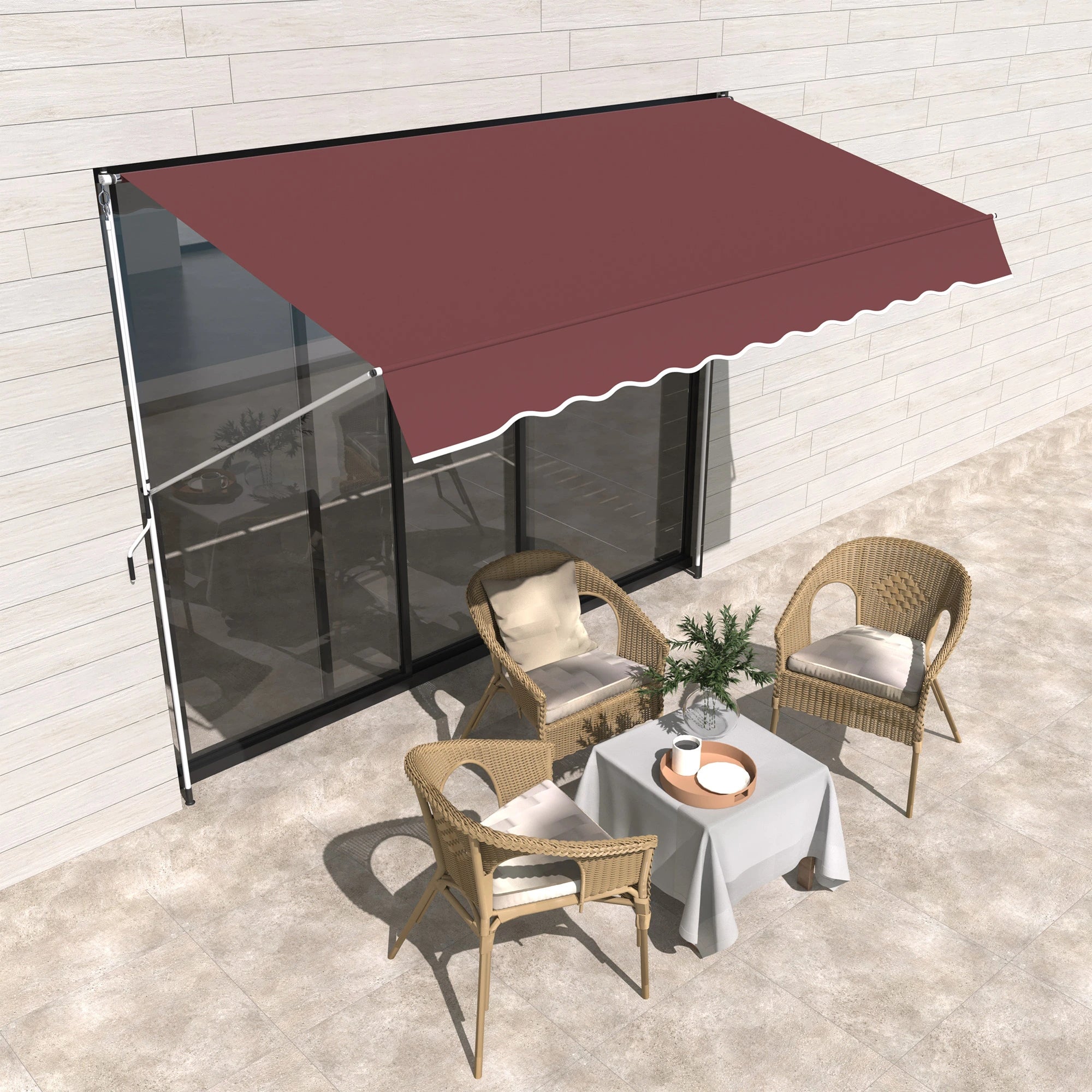 10x5ft Retractable Sun Shade Canopy, 5.6-9.2ft Pole, Wine Red Patio Awnings at Gallery Canada