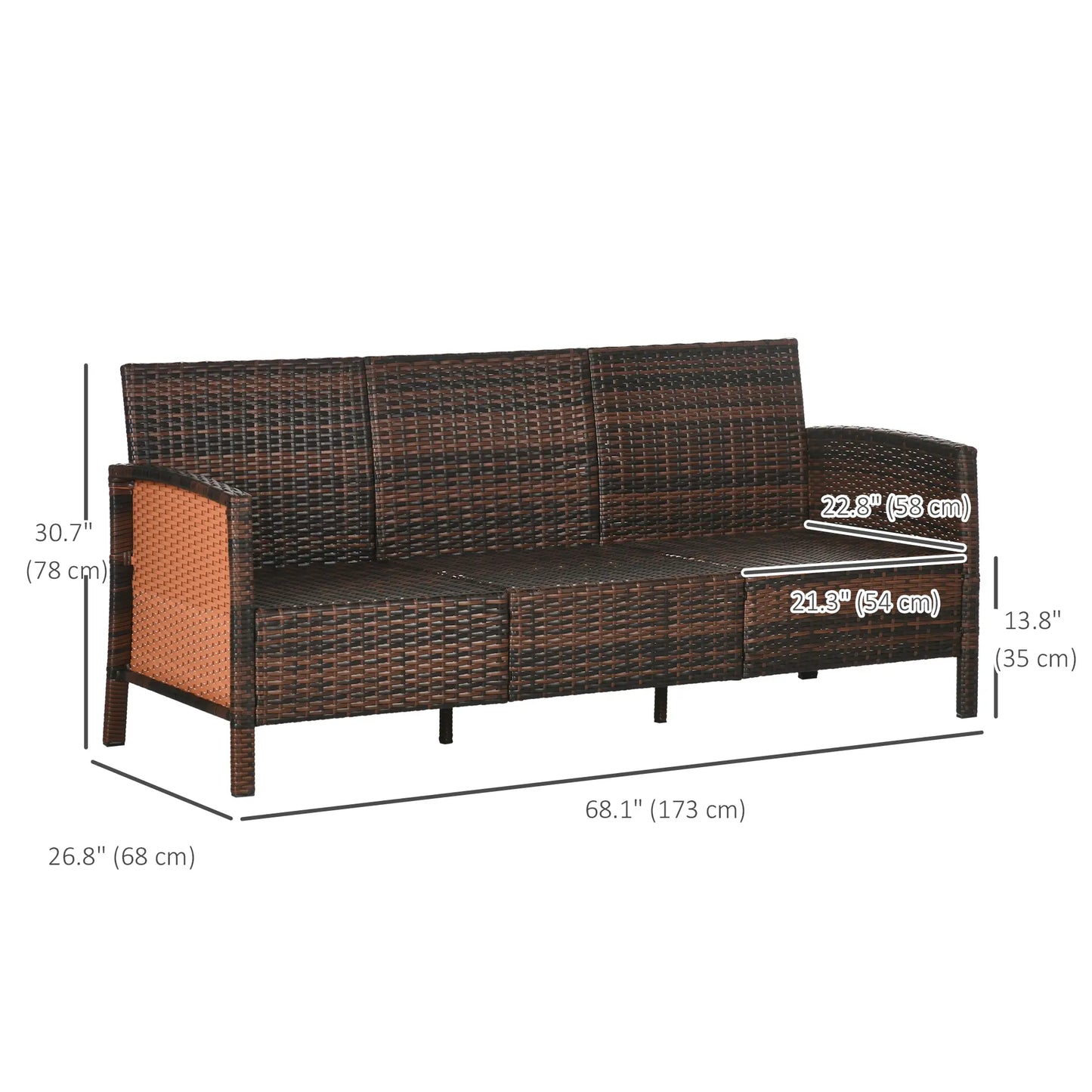 3-Seater Wicker Sofa, PE Rattan Outdoor Couch, Removable Cushions, Brown Patio Furniture Sets at Gallery Canada