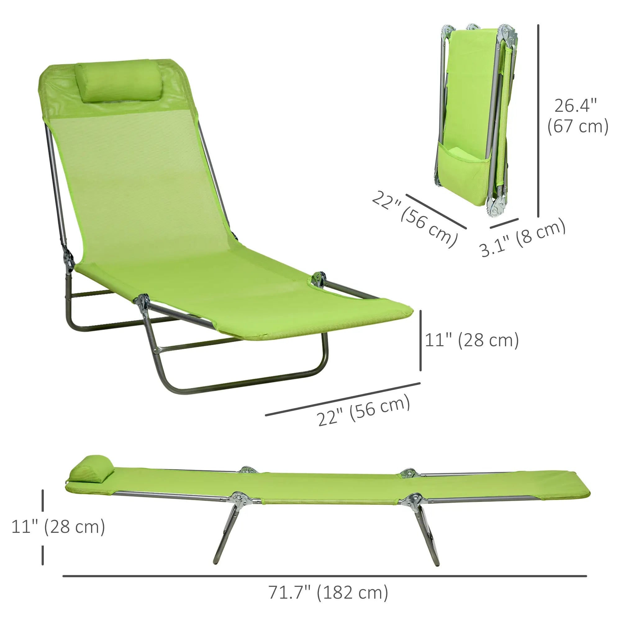 Set of 2 Folding Chaise Lounge Chairs, Outdoor, Reclining, Green Lounger Chairs at Gallery Canada