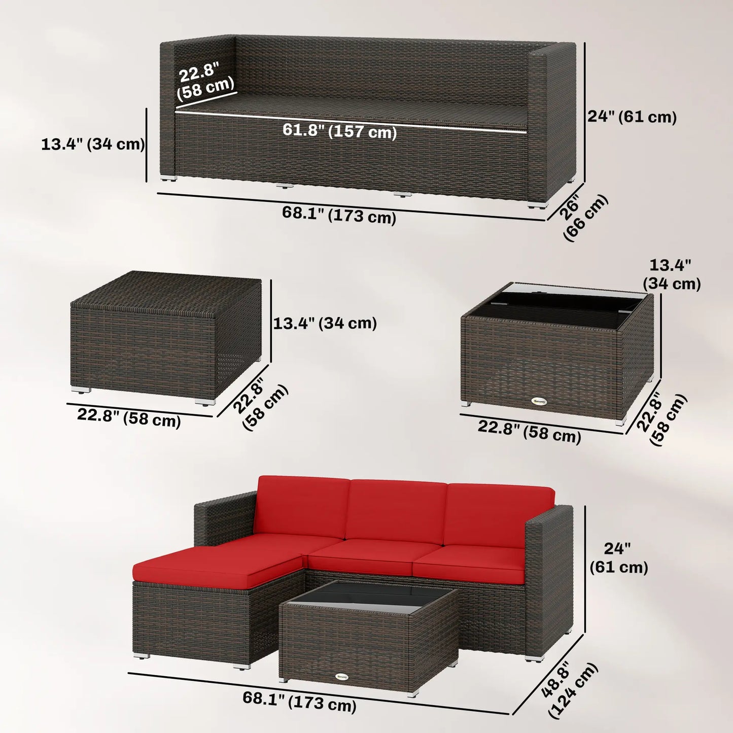 3-Piece Patio Furniture Set, Outdoor PE Rattan Wicker Sofa, Glass Top Table Patio Furniture Sets at Gallery Canada