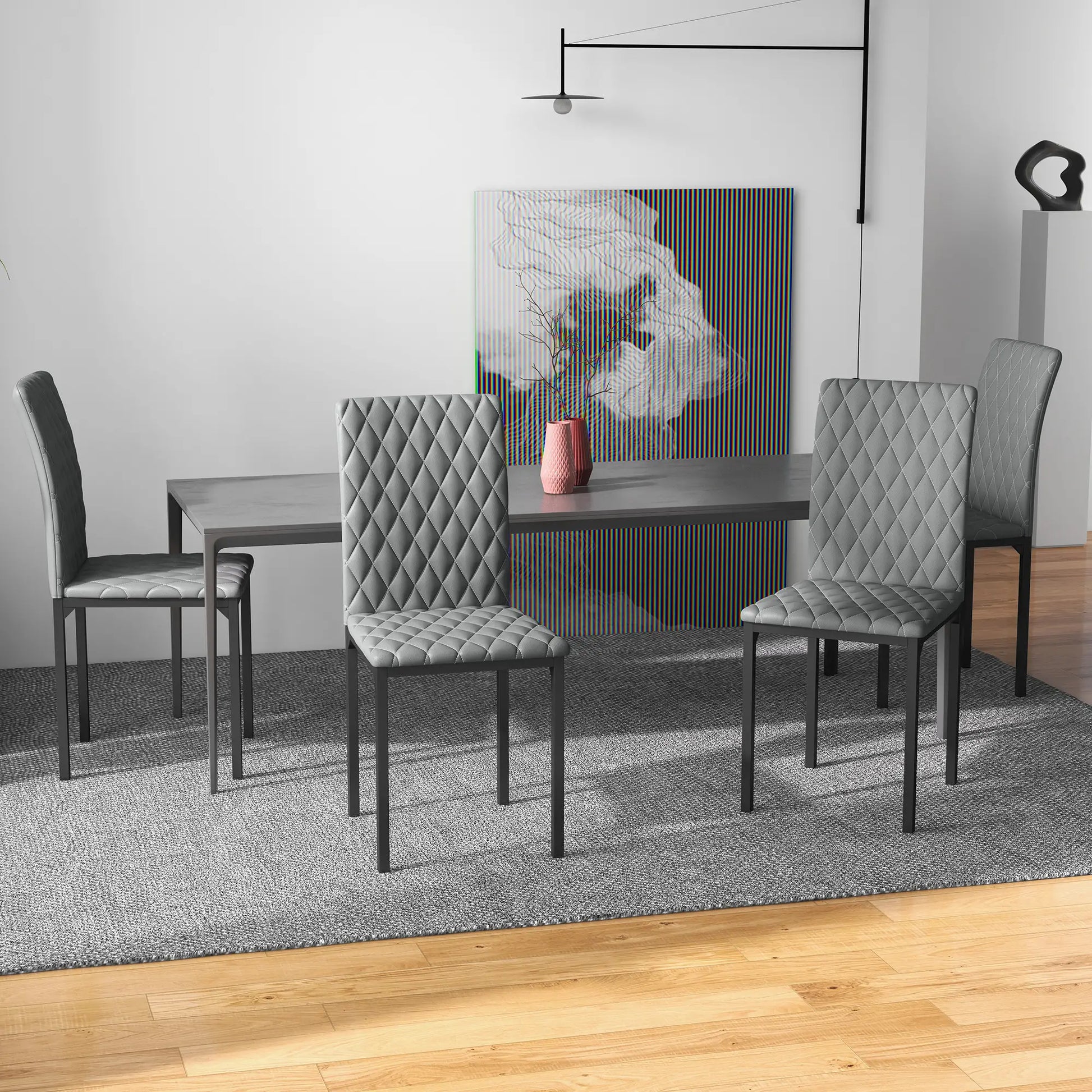 Modern Dining Chairs Set of 4, Tufted High Back, Upholstered Seat, Steel Legs Bar Stools at Gallery Canada