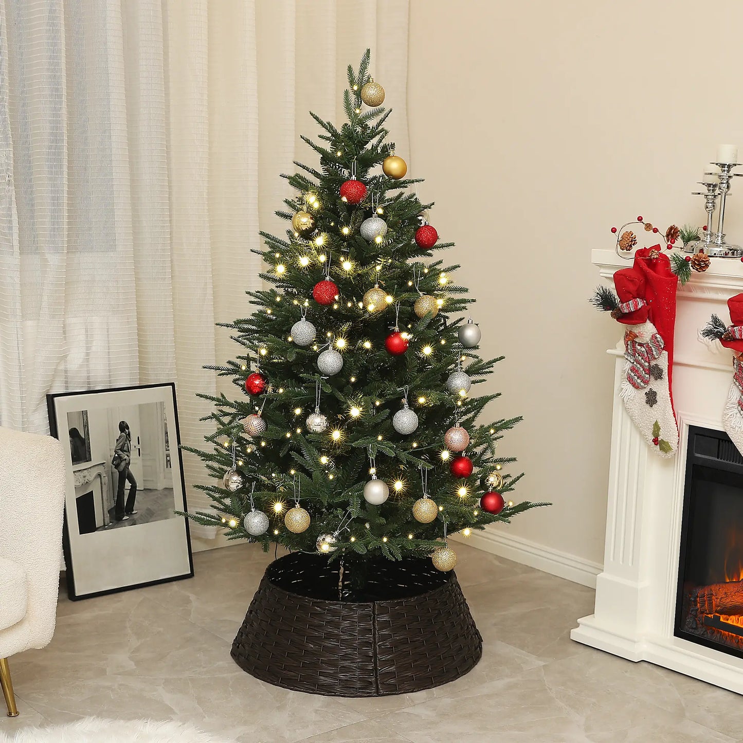 5ft Prelit Artificial Christmas Tree, Steel Base, Warm White LED Pre Lit Christmas Trees at Gallery Canada