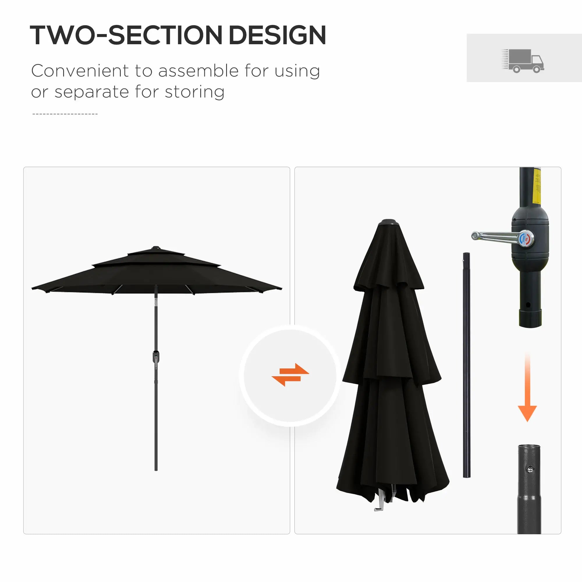9FT 3-Tier Patio Umbrella, Crank Push Button Tilt, Black Sun Umbrellas at Gallery Canada