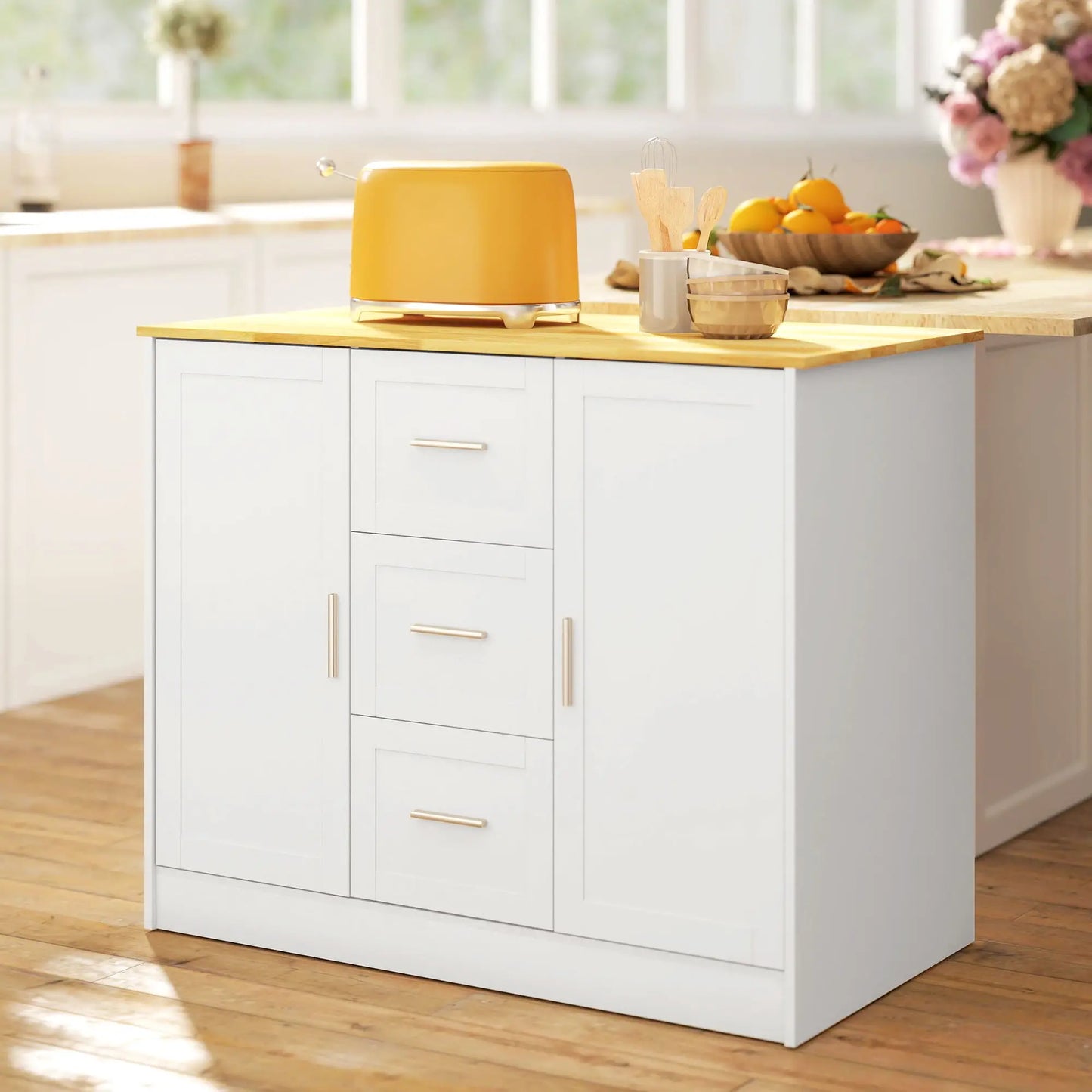 Kitchen Island with Storage, 3 Drawers, 2 Shelves, White Kitchen Islands & Kitchen Carts at Gallery Canada