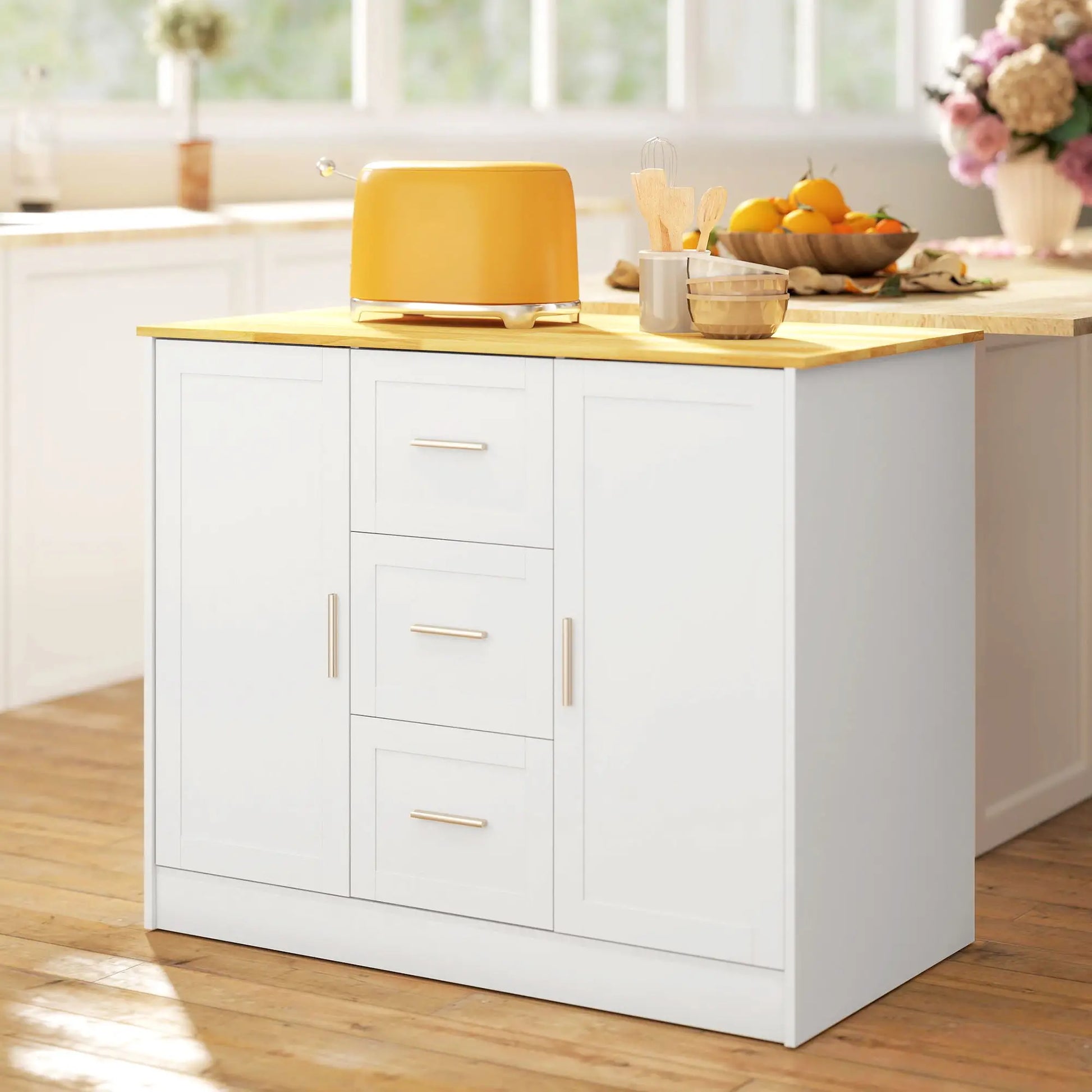 Kitchen Island with Storage, 3 Drawers, 2 Shelves, White Kitchen Islands & Kitchen Carts at Gallery Canada