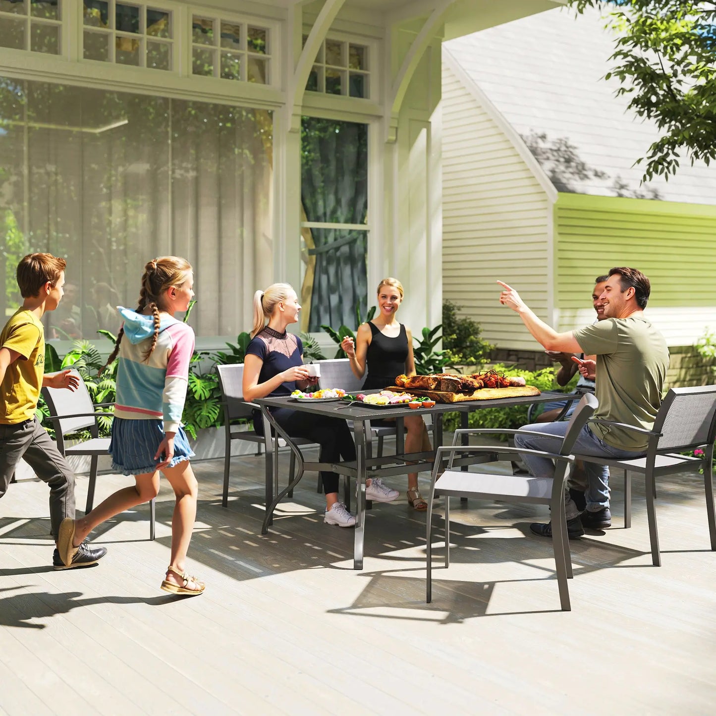 Rectangle Patio Dining Table, Outdoor for 6, Steel Frame, Black Patio Dinning Tables at Gallery Canada