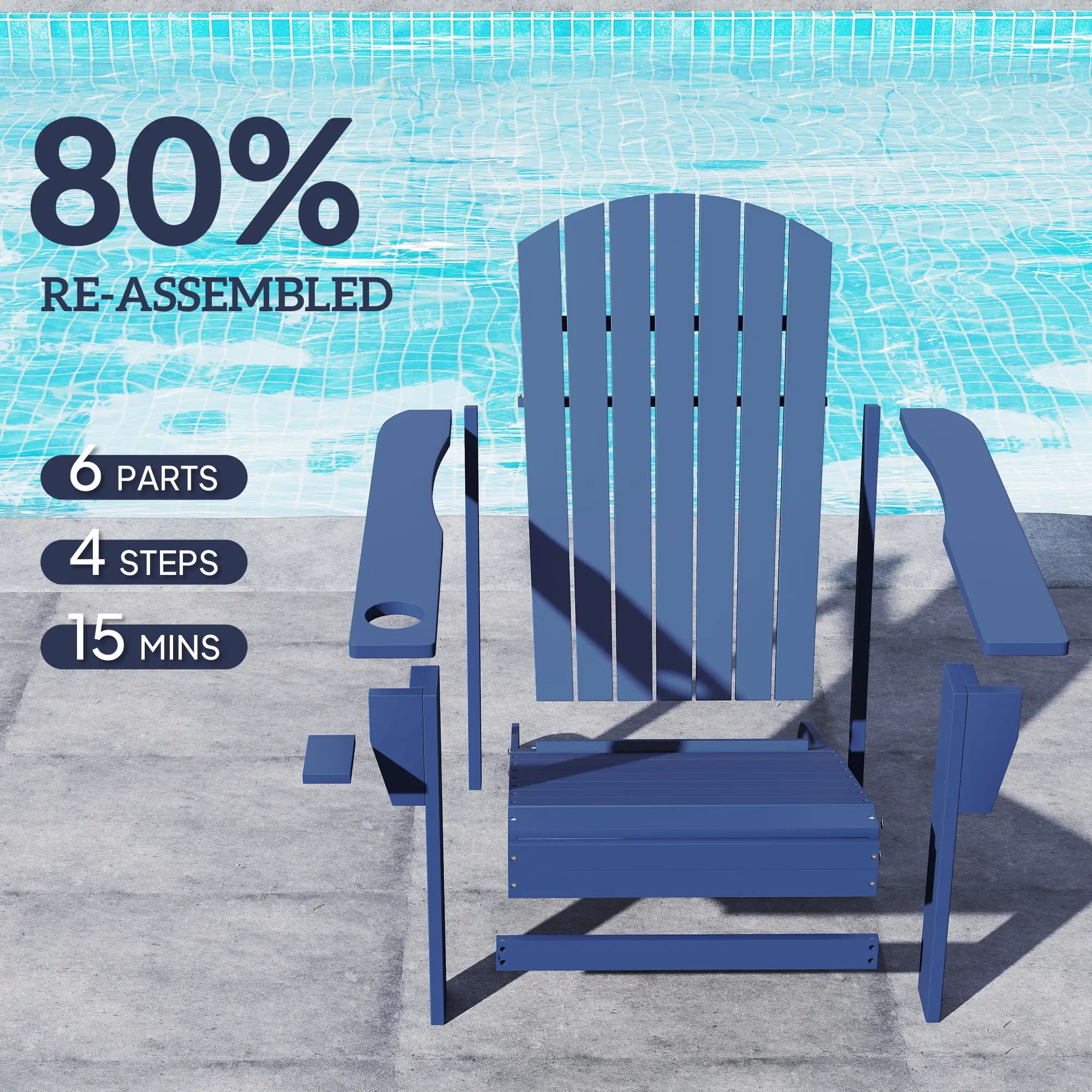 Classic Adirondack Chair, Garden Deck Chair with Cup Holder, Navy Blue Patio Chairs at Gallery Canada