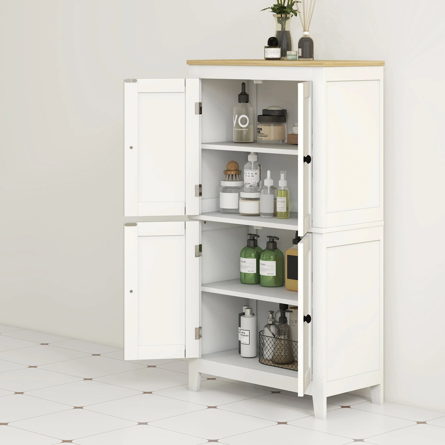 Bathroom Storage Cabinet, Modern Floor Cabinet, 4 Doors, 2 Shelves, White Freestanding Bathroom Cabinets at Gallery Canada